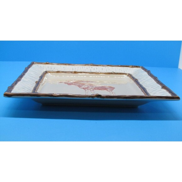 Home Studio Lake Cabin Moose Square Dinner Plate 11 1/4" Discontinued - Picture 8 of 8